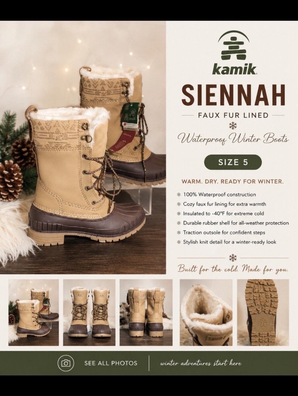 KAMIK Siennah Faux Fur Lined Waterproof Winter Boots 5